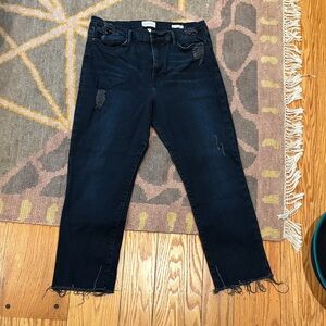 Frame Denim Dark Blue Distressed Ankle Jeans